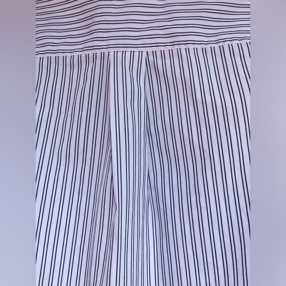 Lafayette 148 white w/blue narrow stripes, button down shirt, long sleeves, S/M - Picture 10 of 11